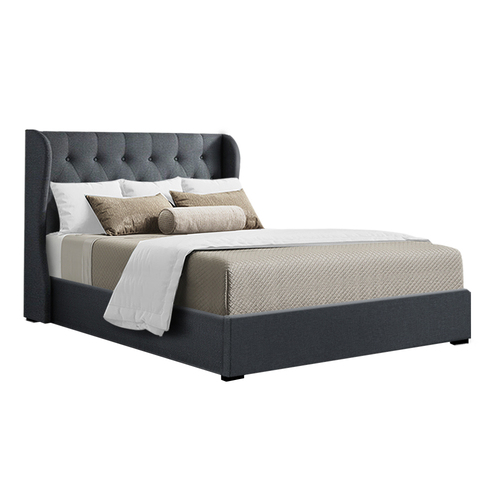 Artiss Double Full Size Gas Lift Bed Frame Base With Storage Mattress Charcoal Fabric Wooden