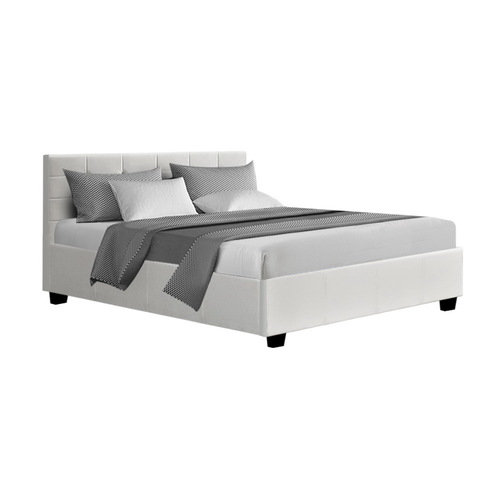 Artiss LISA Double Full Size Gas Lift Bed Frame Base With Storage Mattress White Leather