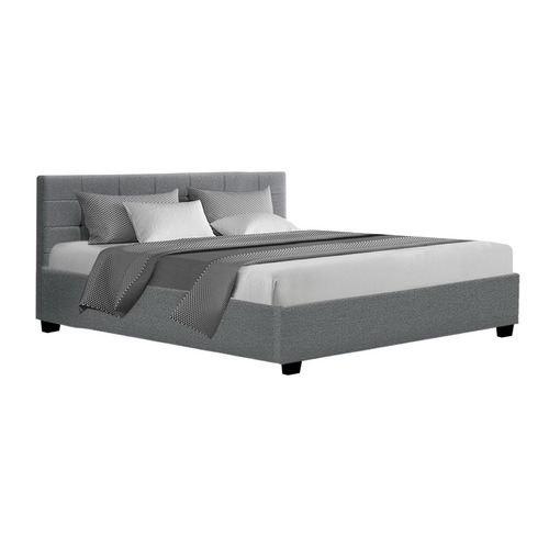 Artiss LISA King Size Gas Lift Bed Frame Base With Storage Mattress Grey Fabric