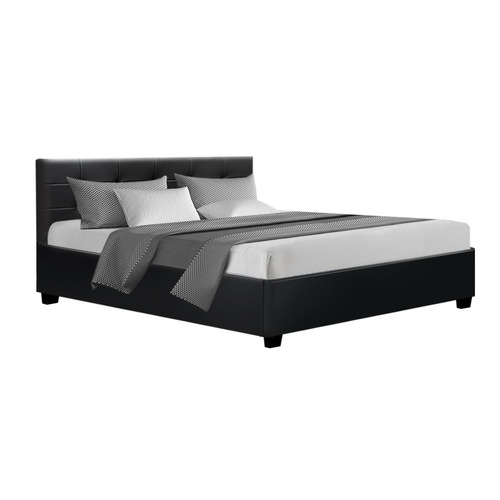 Artiss LISA Queen Size Gas Lift Bed Frame Base With Storage Mattress Black Leather