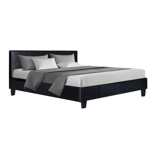 Artiss King Size Bed Frame Base Mattress Platform Leather Wooden Black NEO