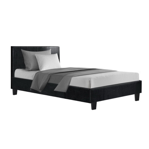 Artiss Bed Frame Single Size Base Mattress Platform Full Leather Wooden Black NEO