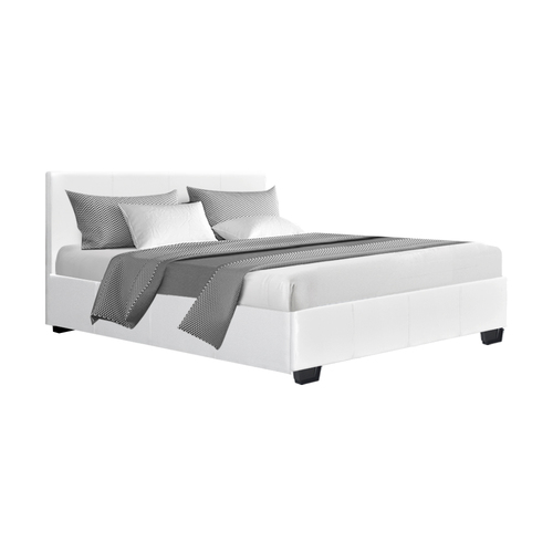 Artiss Double Size PU Leather and Wood Bed Frame Headboard -White