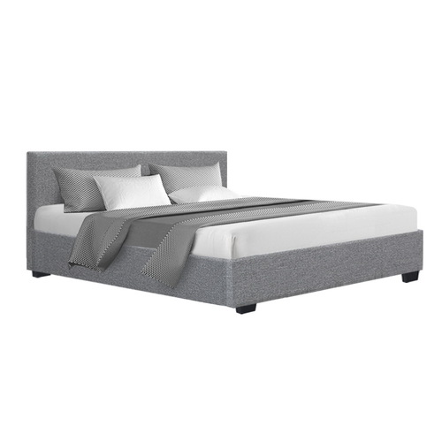 Artiss King Size Gas Lift Bed Frame Base With Storage Mattress Grey Fabric NINO