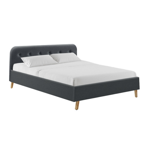 Artiss Queen Size Bed Frame Base Mattress Fabric Wooden Charcoal POLA