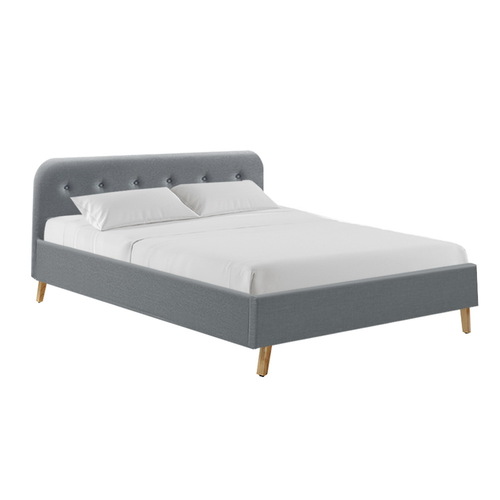 Artiss Queen Size Bed Frame Base Mattress Fabric Wooden Grey POLA