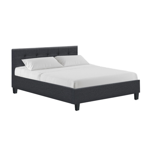 Bed Frame Queen Size Base Mattress Platform Fabric Wooden Charcoal SOHO