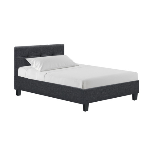 Bed Frame Single Size Base Mattress Platform Fabric Wooden Charcoal SOHO