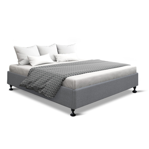 Artiss Double Full Size Bed Base Frame Platform Fabric Wooden Grey TOMI