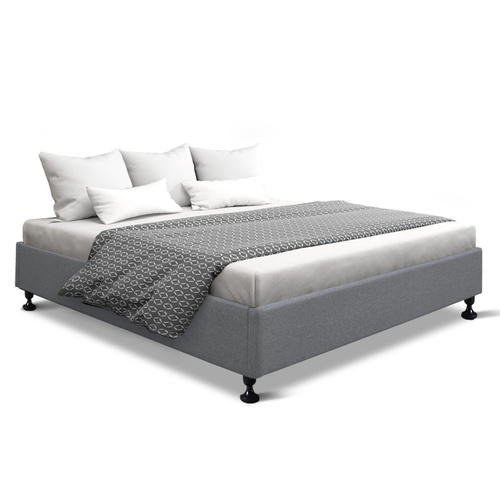 Artiss King Size Bed Base Frame Mattress Platform Fabric Wooden Grey TOMI