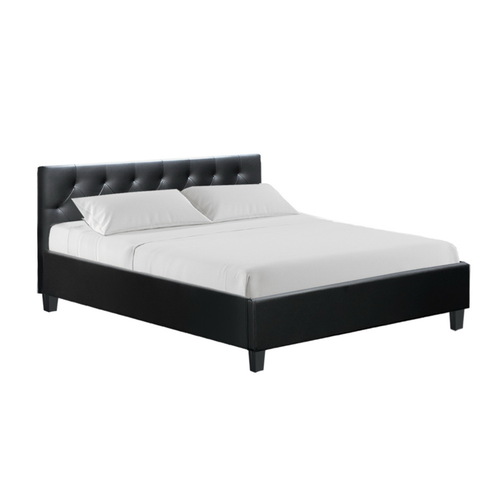 Artiss Queen Size Bed Frame Base Mattress Wooden Black Leather VANKE