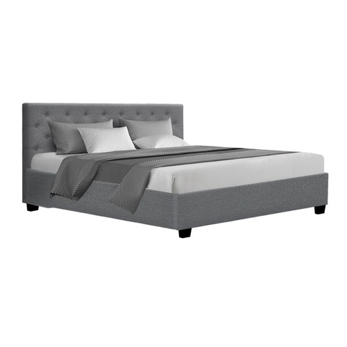Artiss King Size Gas Lift Bed Frame Base With Storage Mattress Grey Fabric VILA