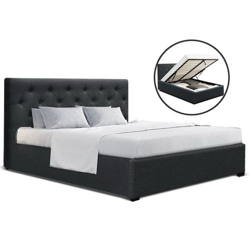 Artiss WARE Double Full Size Gas Lift Bed Frame Base With Storage Mattress Charcoal Fabric