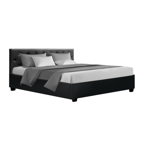Artiss King Size Gas Lift Bed Frame Base Mattress Platform Leather Wooden Black WARE