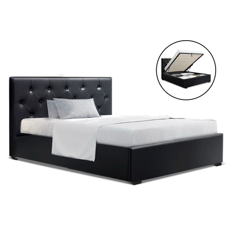 Artiss King Single Size Gas Lift Bed Frame Base Mattress Platform Leather Wooden Black WARE