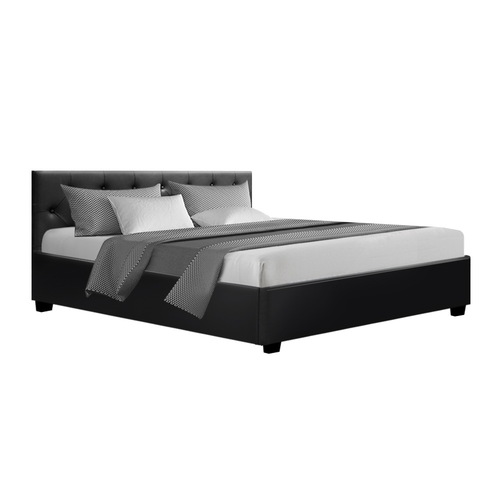 Artiss Queen Size Gas Lift Bed Frame Base Mattress Platform Leather Wooden Black WARE