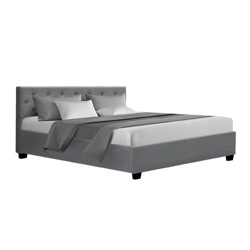 Artiss Queen Size Gas Lift Bed Frame Base Mattress Platform Fabric Wooden Grey WARE