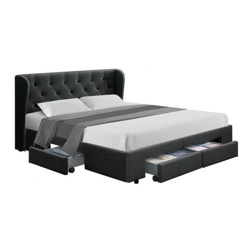 Artiss Double Full Size Bed Frame Base Mattress With Storage Drawer Charcoal Fabric MILA