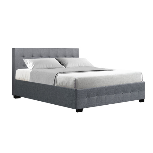 Artiss ROCA Double Full Size Gas Lift Bed Frame Base With Storage Mattress Grey Fabric
