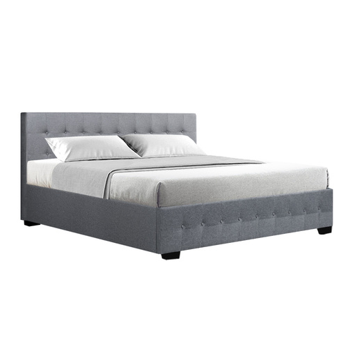 Artiss ROCA King Size Gas Lift Bed Frame Base With Storage Mattress Grey Fabric