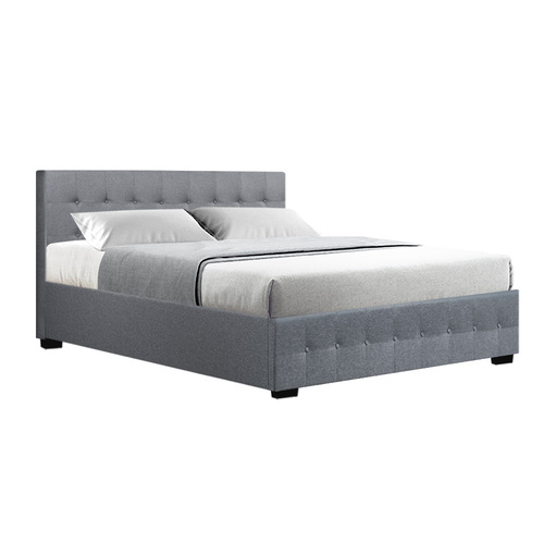 Artiss ROCA Queen Size Gas Lift Bed Frame Base With Storage Mattress Grey Fabric