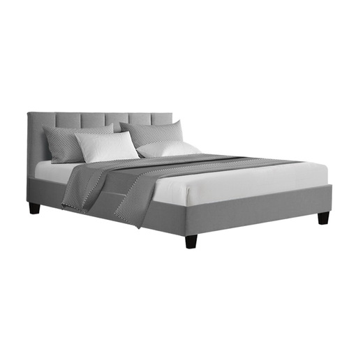 ANNA Bed Frame Double Size Mattress Base Platform Fabric Wooden Grey