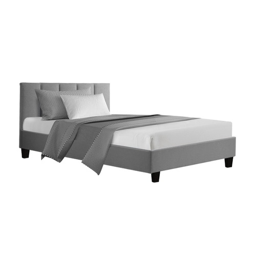 ANNA Bed Frame King Single Size Mattress Base Platform Fabric Wooden Grey