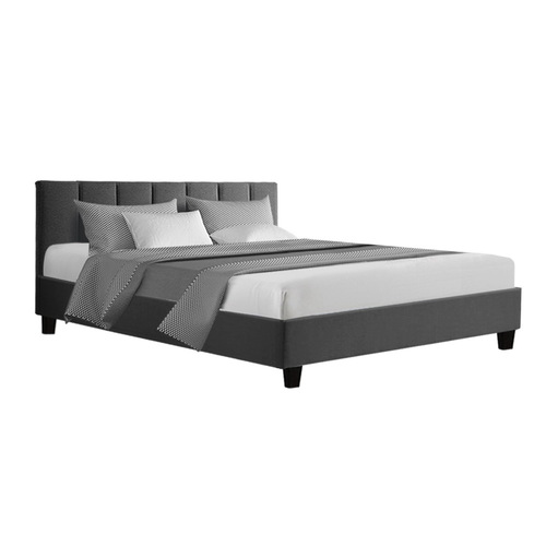 ANNA Bed Frame Queen Size Mattress Base Platform Fabric Wooden Charcoal