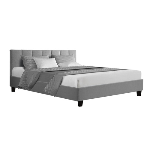 ANNA Bed Frame Queen Size Mattress Base Platform Fabric Wooden Grey