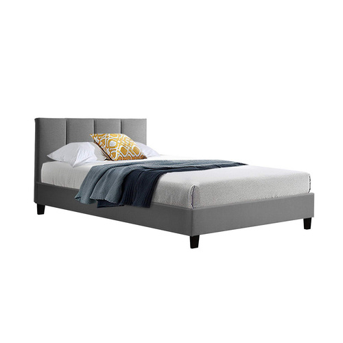 ANNA Bed Frame Single Size Mattress Base Platform Fabric Wooden Grey
