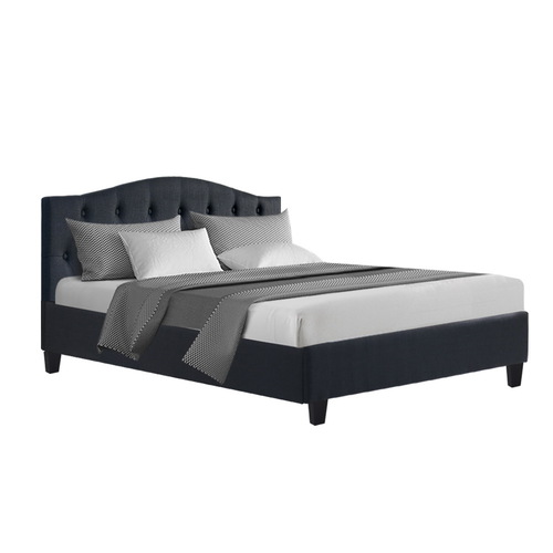 Bed Frame Double Size Base Mattress Platform Fabric Wooden Charcoal LARS