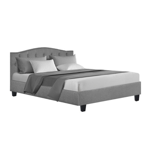 Bed Frame Double Size Base Mattress Platform Fabric Wooden Grey LARS
