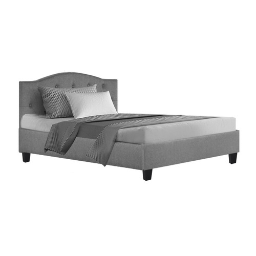 Bed Frame King Single Size Base Mattress Platform Fabric Wooden Grey LARS