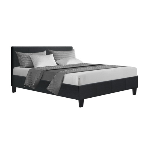 Bed Frame Double Full Size Base Mattress Platform Fabric Wooden Charcoal NEO