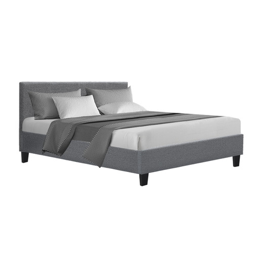 Bed Frame Double Size Base Mattress Platform Full Size Fabric Wooden Grey NEO