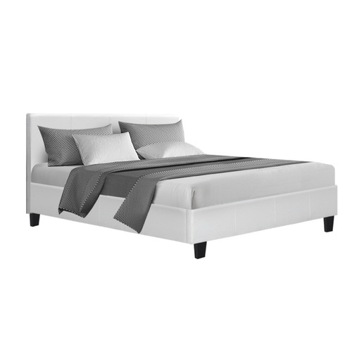 Bed Frame Double Size Base Mattress Platform Full Size Leather Wooden White NEO