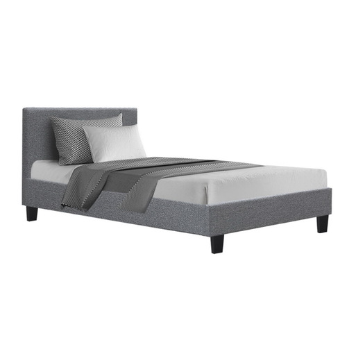 Bed Frame King Single Full Size Base Mattress Platform Fabric Wooden Grey NEO