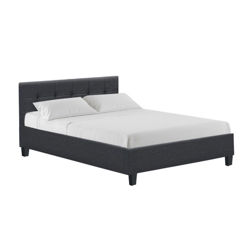 Bed Frame Double Size Base Mattress Platform Fabric Wooden Charcoal SOHO