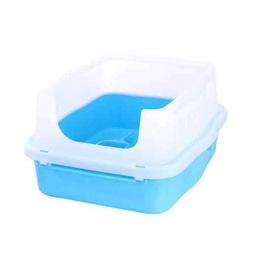 YES4PETS Large Deep Cat Kitty Litter Tray High Wall Pet Toilet Tray With Scoop Blue
