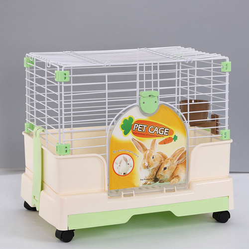 Small Green Pet Rabbit Cage Guinea Pig Crate Kennel With Potty Tray And Wheel