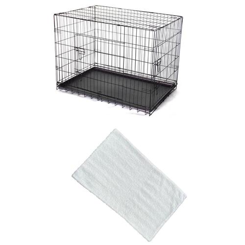 48' Collapsible Metal Pet Dog Crate Cat Rabbit Cage With Mat