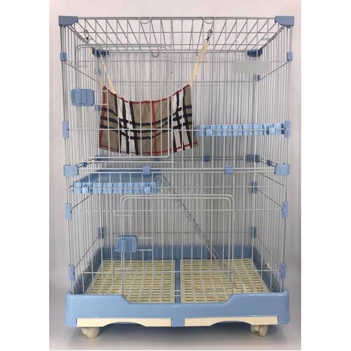 YES4PETS 102 cm Blue Pet 3 Level Cat Cage House With Litter Tray & Wheel 72x47x102 cm