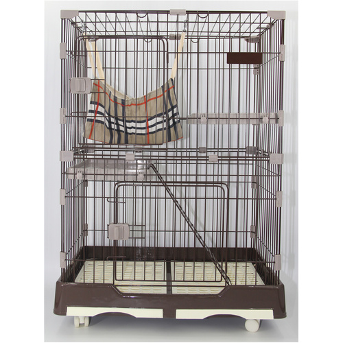 YES4PETS 102 cm Brown Pet 3 Level Cat Cage House With Litter Tray & Wheel 72x47x102 cm