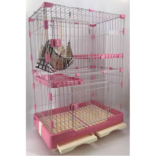 YES4PETS 102 cm Pink Pet 3 Level Cat Cage House With Litter Tray & Wheel 72x47x102 cm