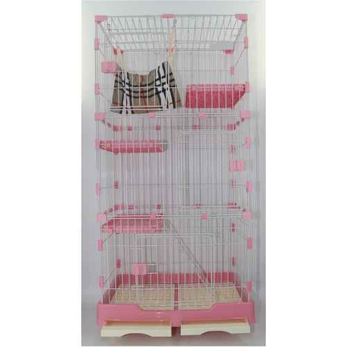 146 cm Pink Pet 4 Level Cat Cage House With Litter Tray & Wheel 72x47x146 cm