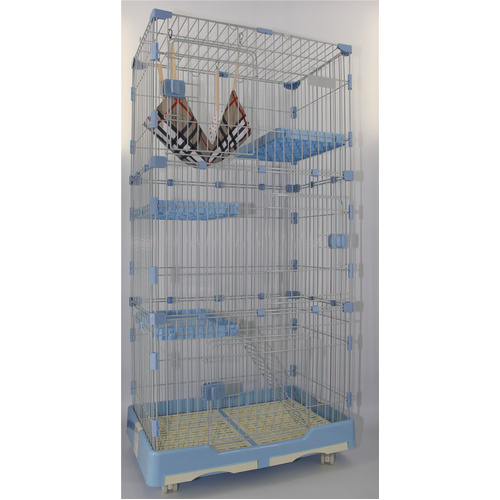 YES4PETS 179 cm Blue Pet 4 Level Cat Cage House With Litter Tray & Wheel 82x57x179 CM