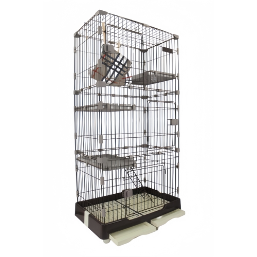 YES4PETS 179 cm Brown Pet 4 Level Cat Cage House With Litter Tray & Wheel 82x57x179 CM