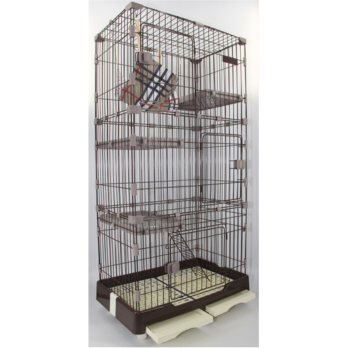 YES4PETS 179 cm Brown Pet 4 Level Cat Cage House With Litter Tray & Wheel 82x57x179 CM