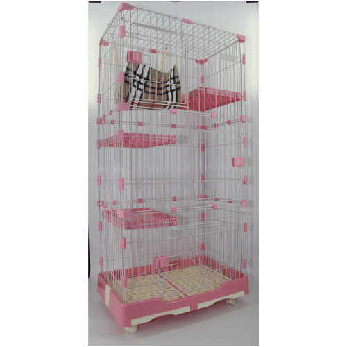 YES4PETS 179 cm Pink Pet 4 Level Cat Cage House With Litter Tray & Wheel 82x57x179 CM