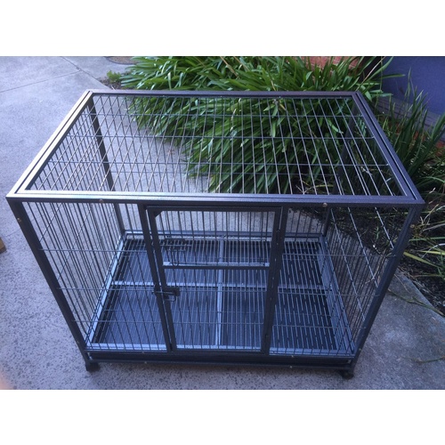 Large Dog Cat Cage Metal Crate Kennel Wheel & Tray